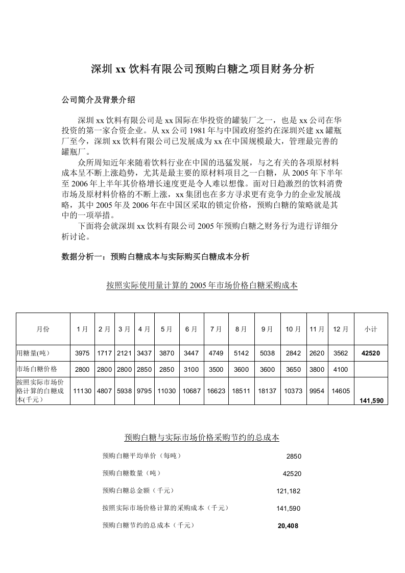 深圳xx饮料有限公司预购白糖之项目财务分析-第1页-缩略图