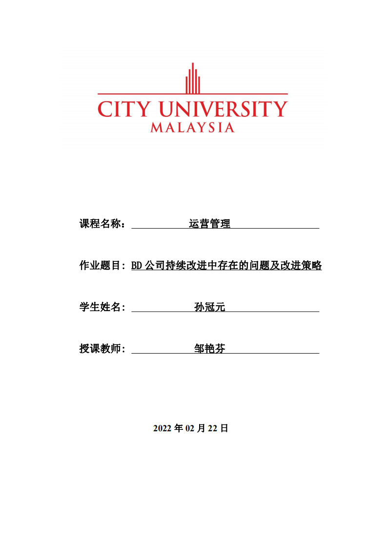 BD公司持续改进中存在的问题及改进策略-第1页-缩略图