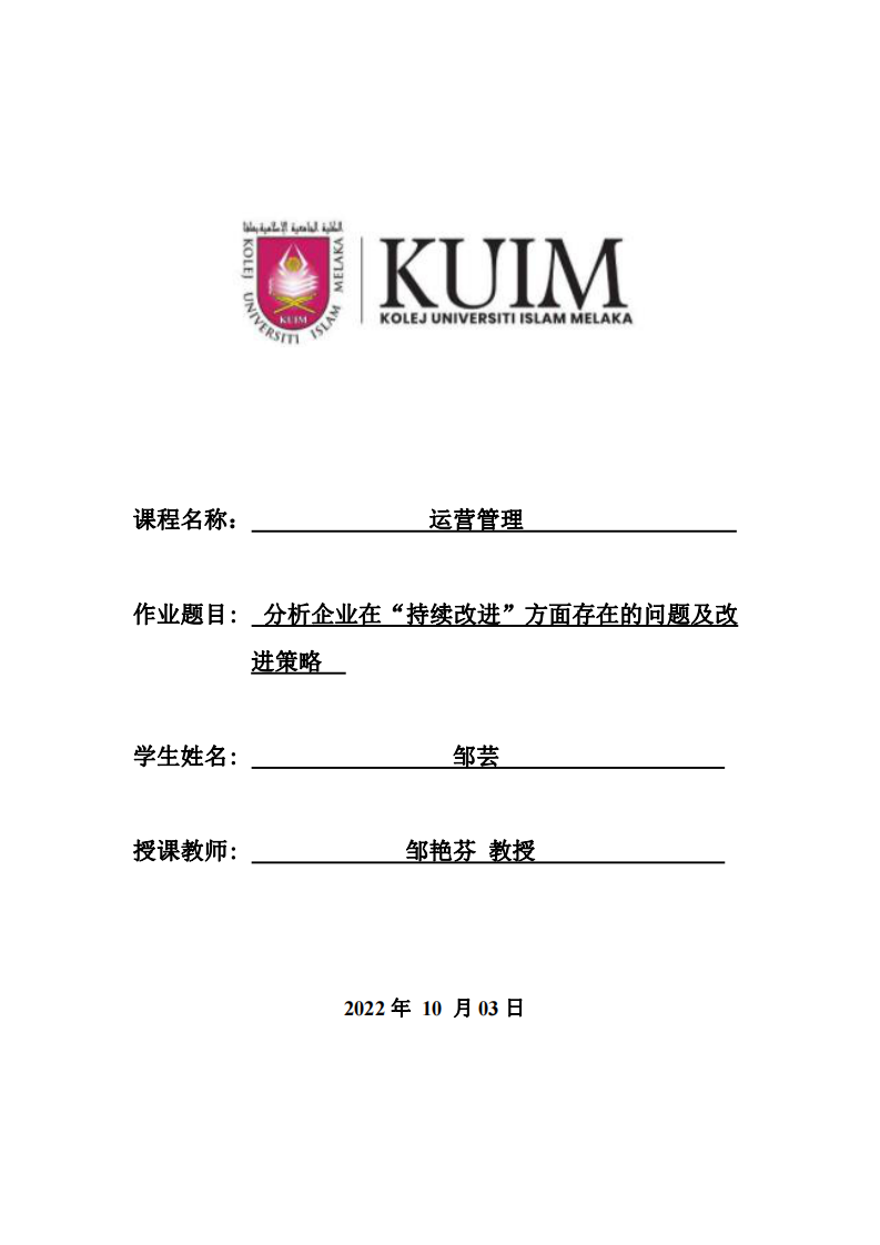 分析企業(yè)在“持續(xù)改進”方面存在的問題及改進策略-第1頁-縮略圖