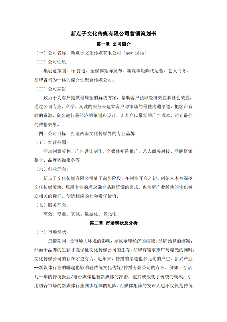 新點(diǎn)子文化傳媒有限公司營銷策劃書-第2頁-縮略圖