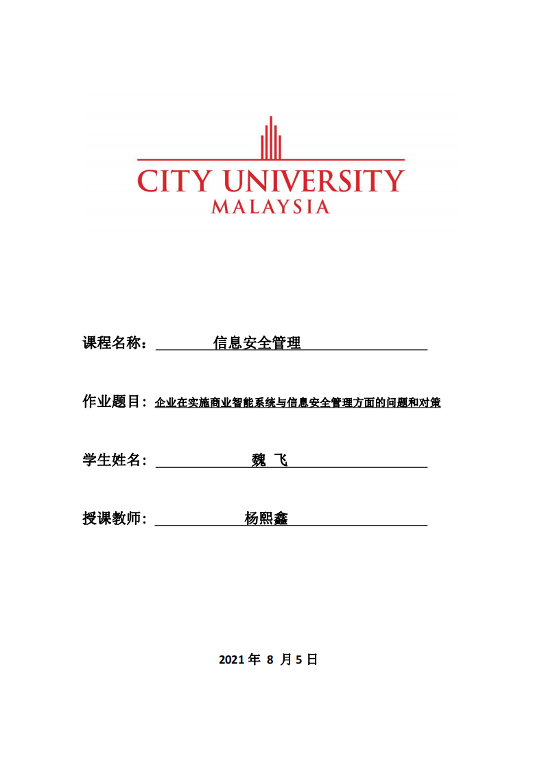 企業(yè)在實(shí)施商業(yè)智能系統(tǒng)與信息安全管理方面的問題和對策-第1頁-縮略圖