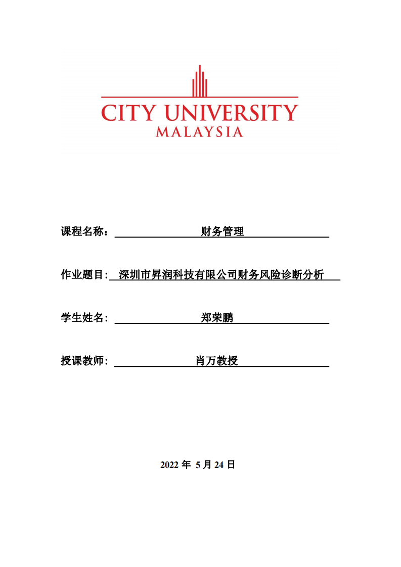 深圳市昇潤科技有限公司財務風險診斷分析-第1頁-縮略圖