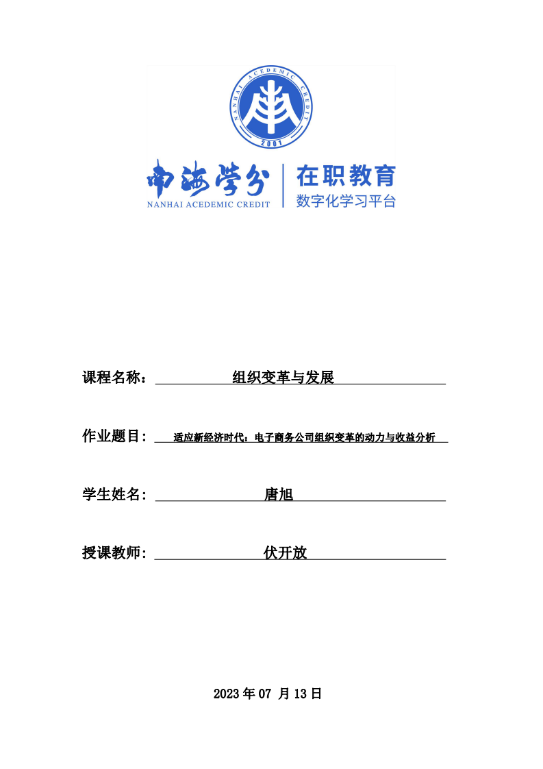 適應(yīng)新經(jīng)濟時代：電子商務(wù)公司組織變革的動力與收益分析-第1頁-縮略圖