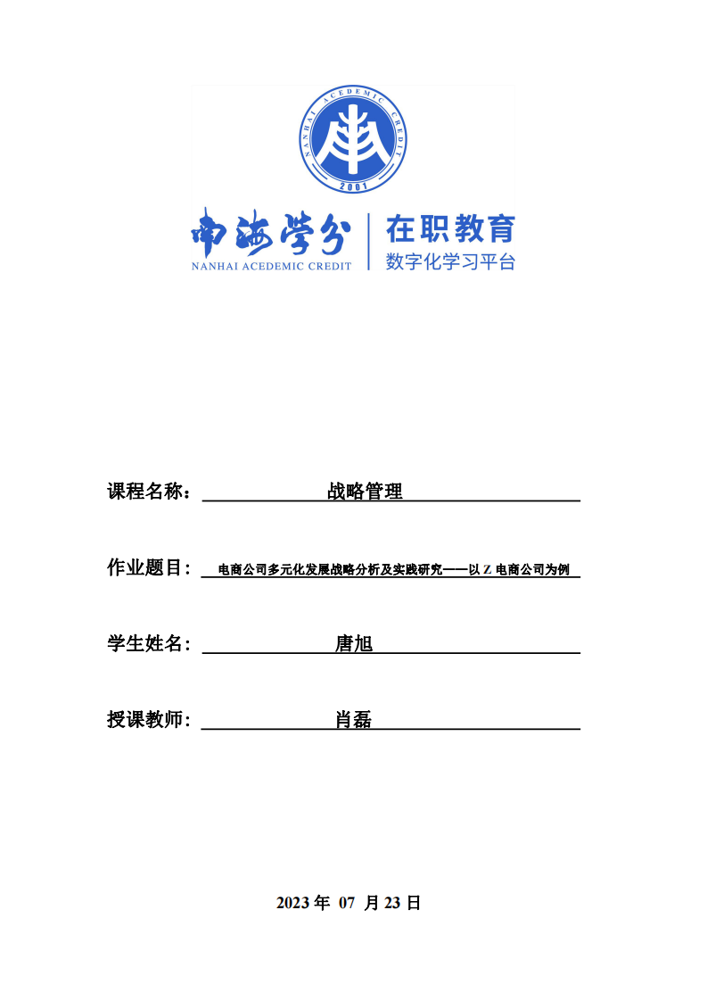 電商公司多元化發(fā)展戰(zhàn)略分析及實(shí)踐研究——以Z電商公司為例-第1頁(yè)-縮略圖