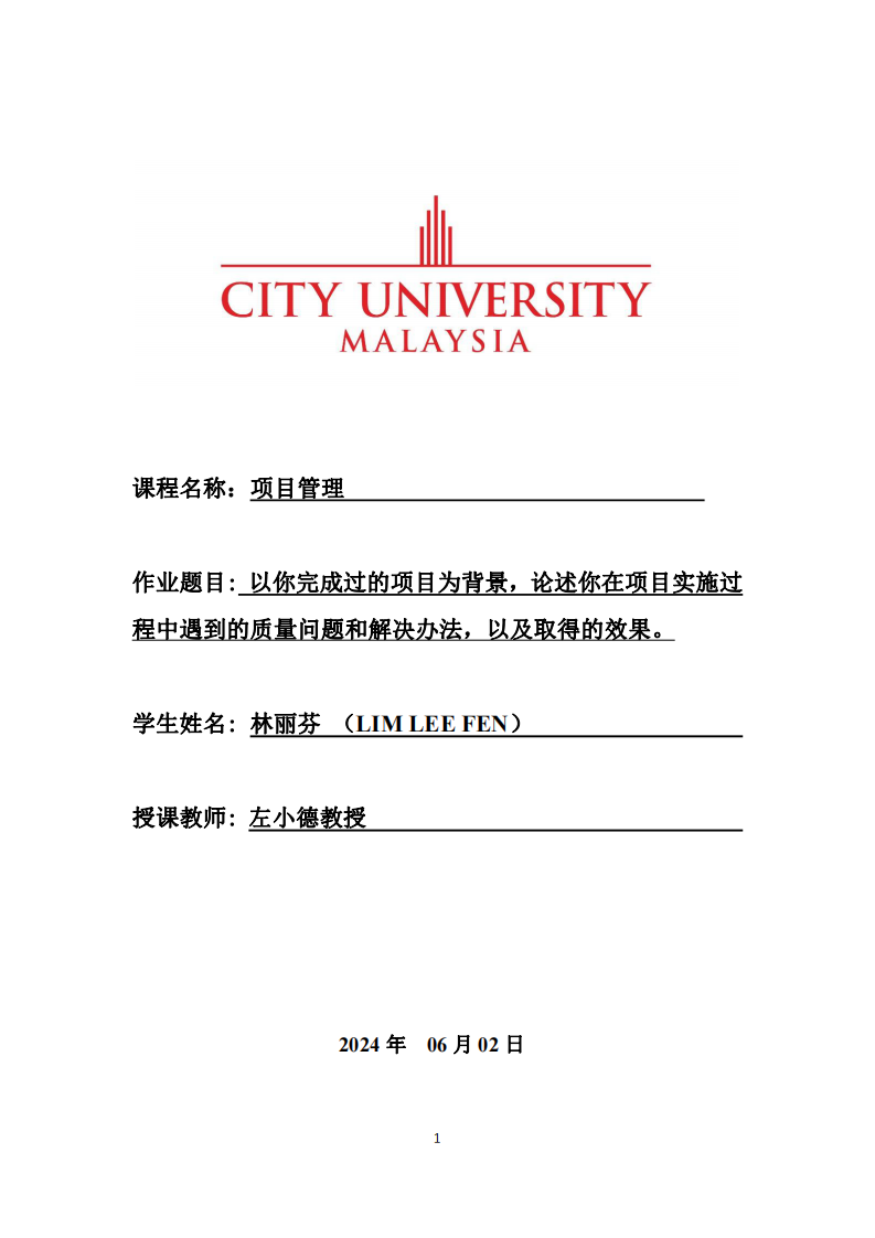 以我完成過得項目為背景，論述在項目實施過程中遇到的質量問題和解決辦法，以及取得的效果。-第1頁-縮略圖