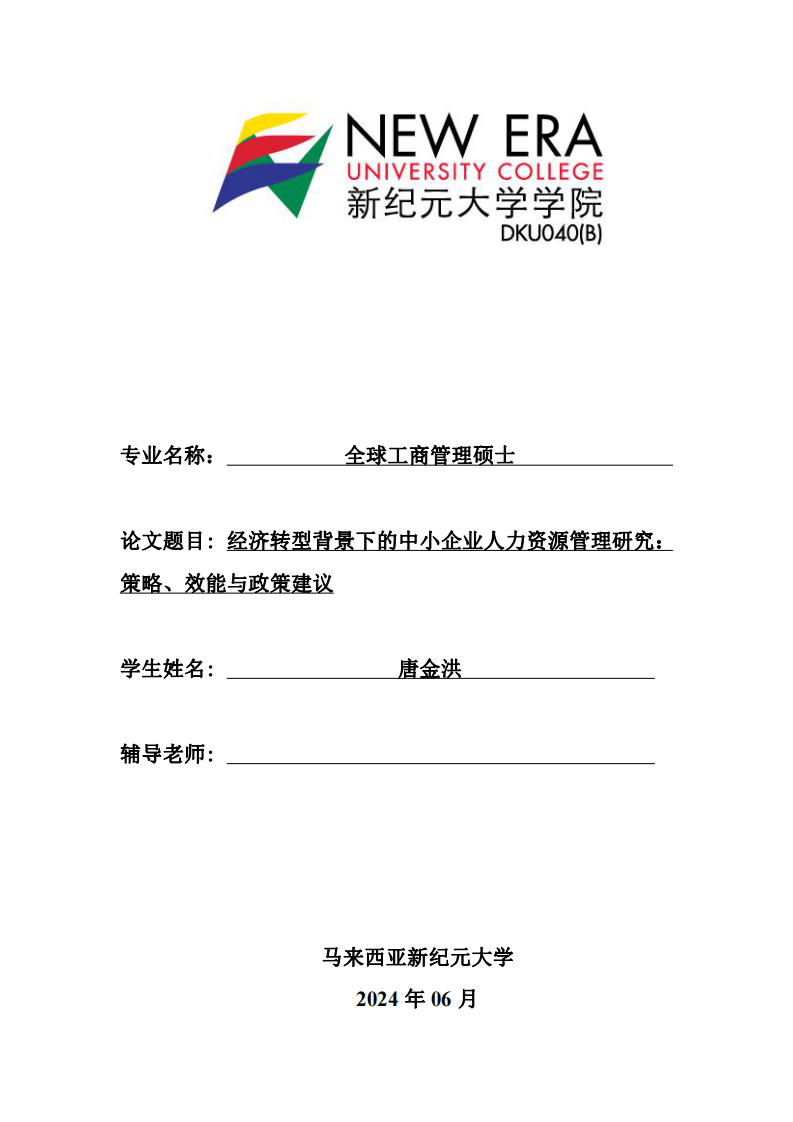 经济转型背景下的中小企业人力资源管理研究：策略、效能与政策建议-第1页-缩略图