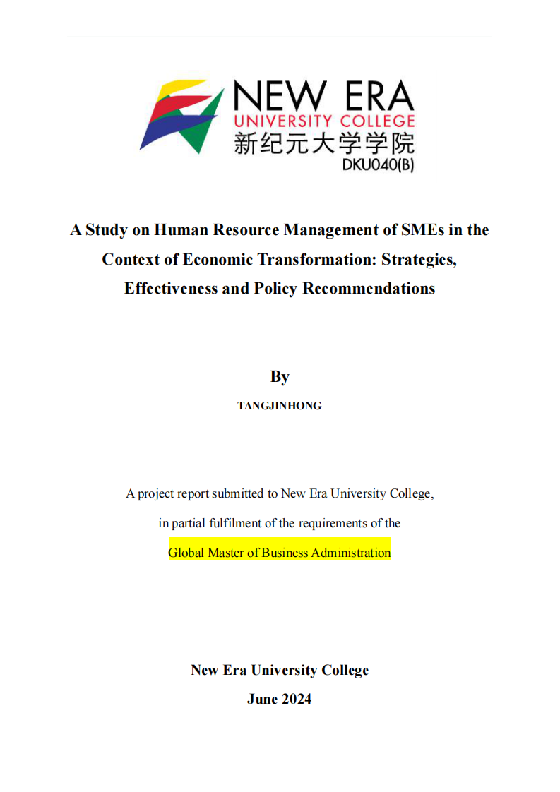 经济转型背景下的中小企业人力资源管理研究：策略、效能与政策建议-第1页-缩略图