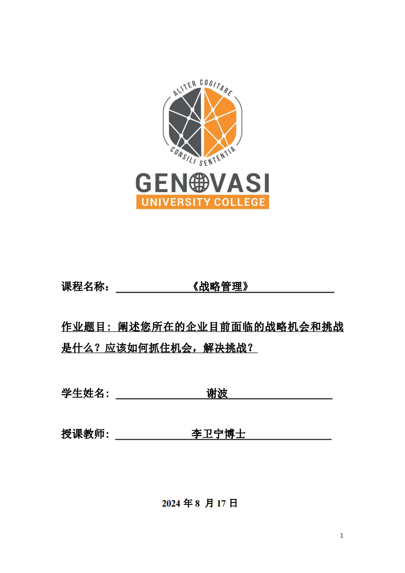 阐述您所在的企业目前面临的战略机会和挑战是什么？应该如何抓住机会，解决挑战？-第1页-缩略图