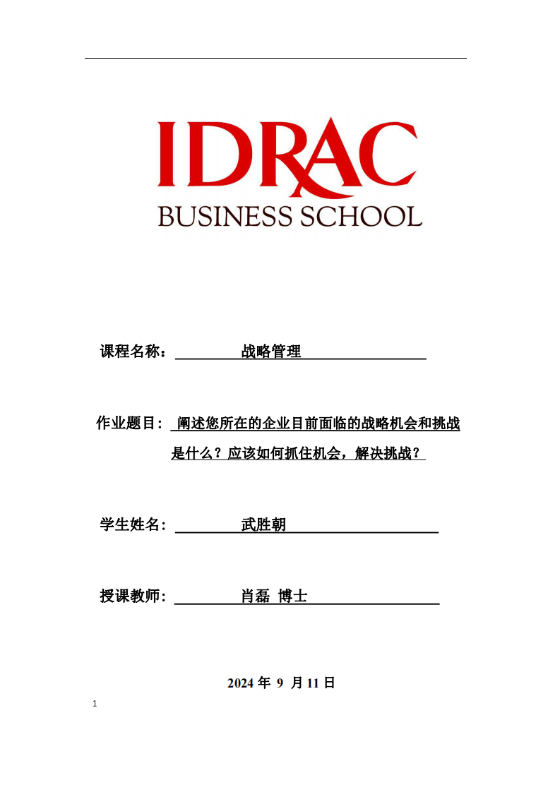 阐述您所在的企业目前面临的战略机会和挑战是什么？应该如何抓住机会，解决挑战？-第1页-缩略图