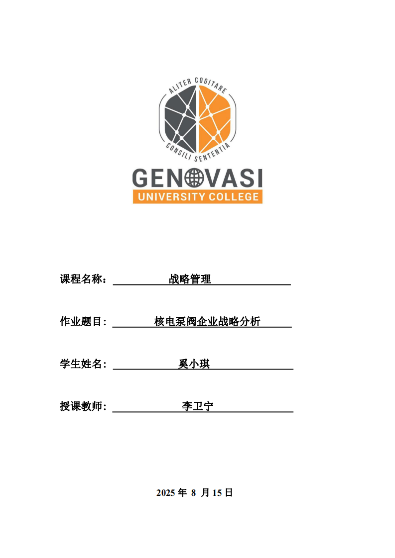 核電泵閥企業(yè)戰(zhàn)略分析-第1頁-縮略圖