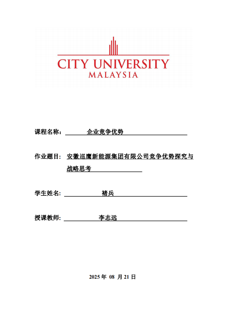 安徽巡鷹新能源集團(tuán)有限公司競爭優(yōu)勢探究與戰(zhàn)略思考-第1頁-縮略圖