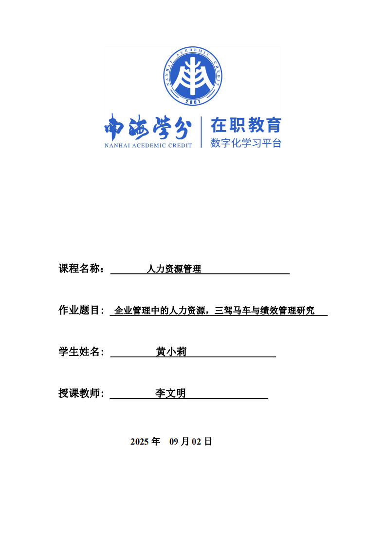 企业管理中的人力资源，三驾马车与绩效管理研究 -第1页-缩略图
