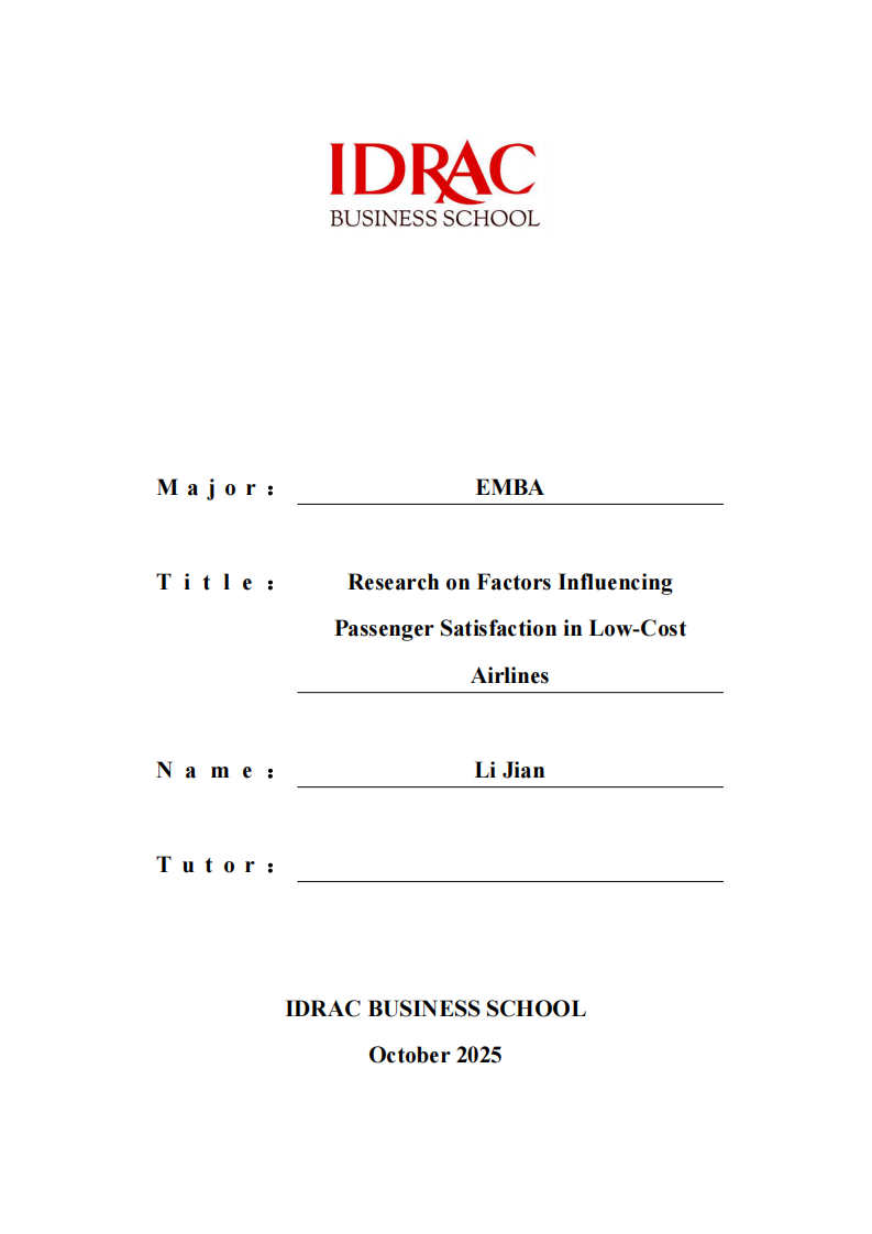 低成本航空公司旅客滿意度影響因素研究-第1頁(yè)-縮略圖