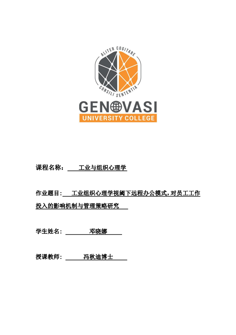  工業(yè)組織心理學視閾下遠程辦公模式，對員工工作投入的影響機制與管理策略研究 -第1頁-縮略圖