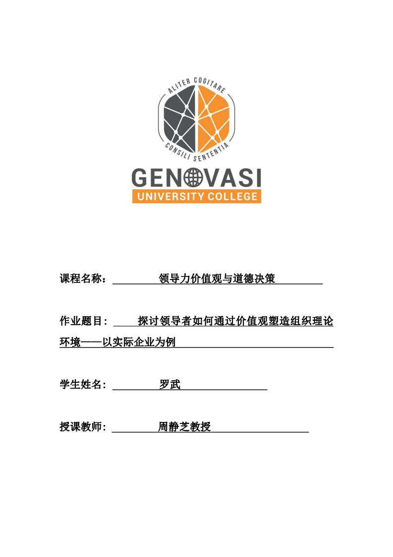 探討領(lǐng)導(dǎo)者如何通過價(jià)值觀塑造組織理論環(huán)境——以實(shí)際企業(yè)為例 -第1頁(yè)-縮略圖