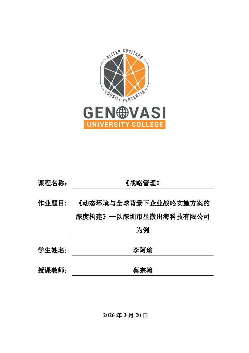 《動態環境與全球背景下企業戰略實施方案的深度構建》—以深圳市星微出海科技有限公司為例-第1頁-縮略圖