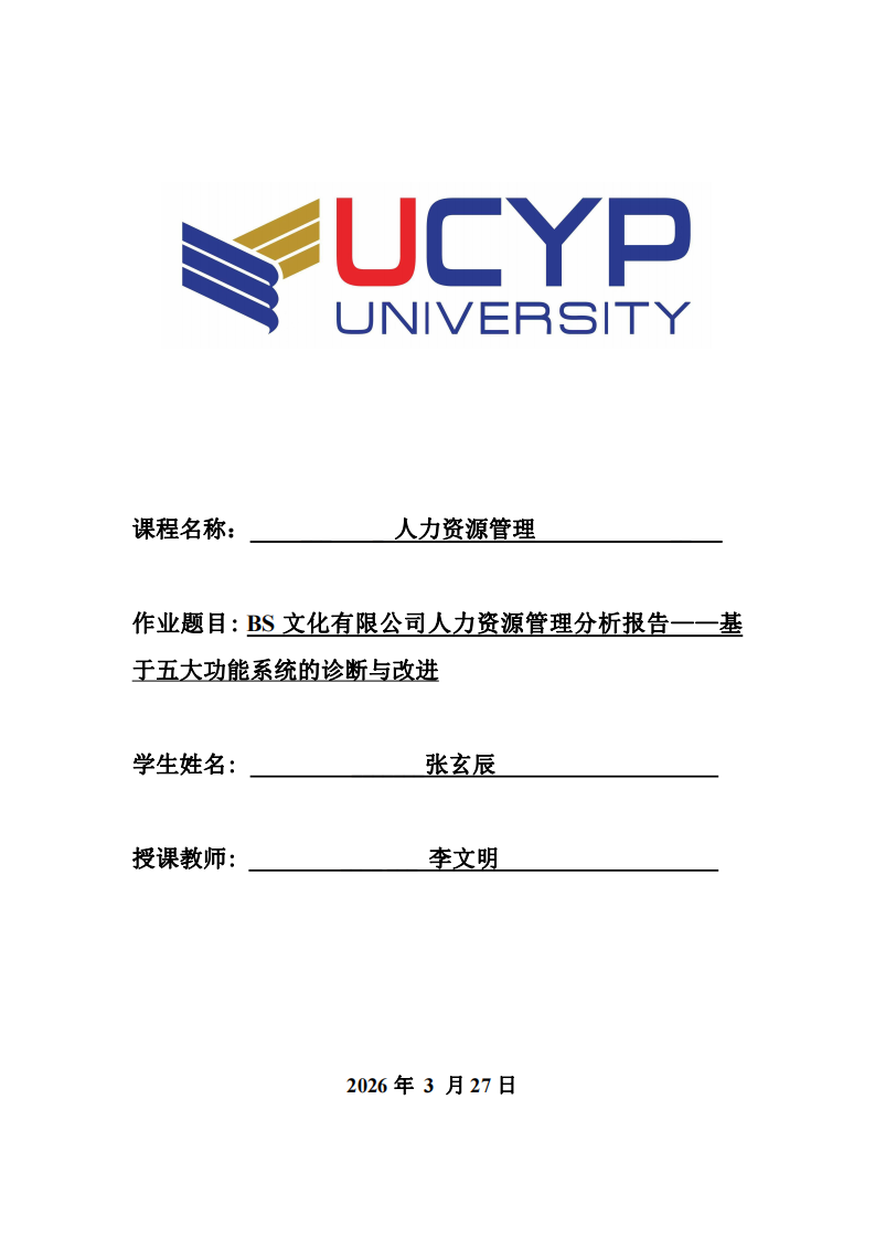 BS文化有限公司人力資源管理分析報(bào)告——基于五大功能系統(tǒng)的診斷與改進(jìn)-第1頁-縮略圖