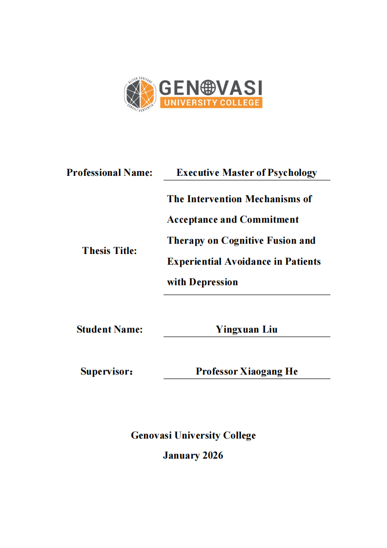 接纳承诺疗法（ACT）对抑郁症患者认知融合与经验性回避的干预机制研究-第1页-缩略图